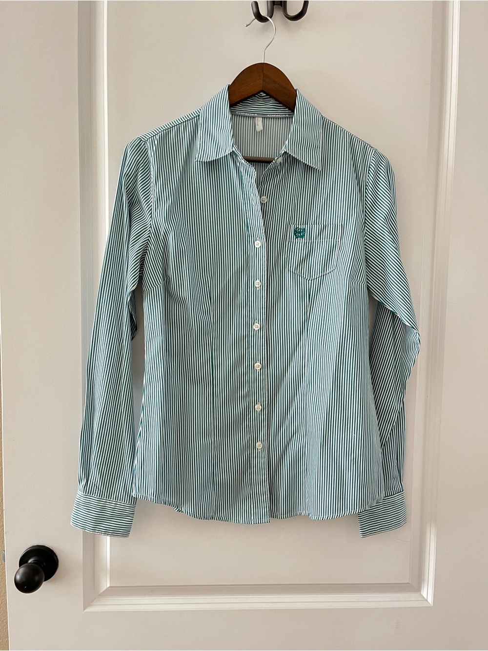 Cinch Teal & White Striped Button-Down Shirt